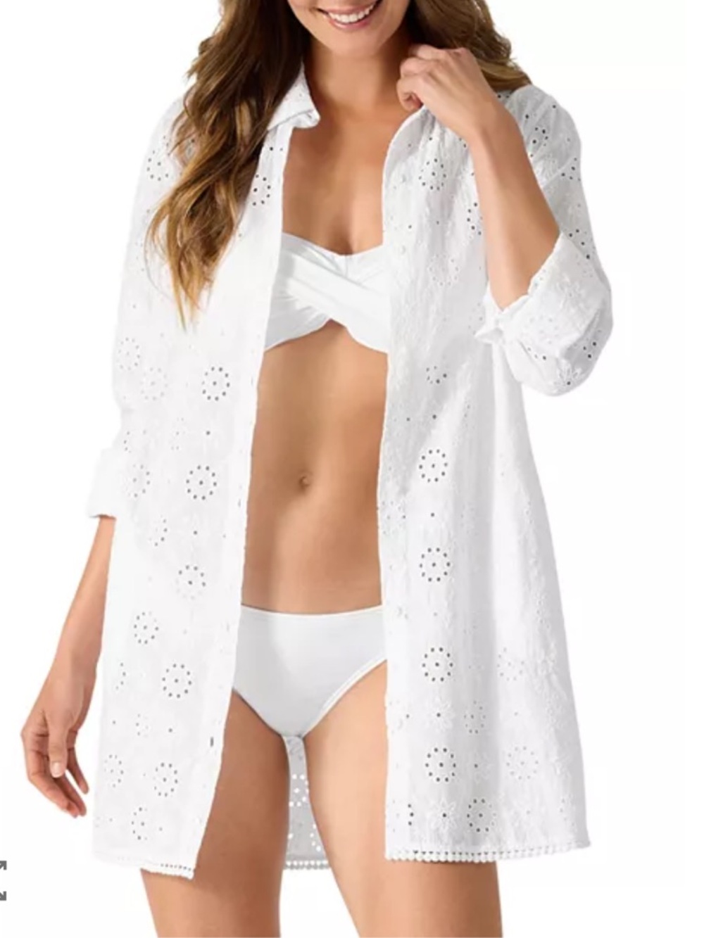 Tommy Bahama Harbor Eyelet Shirt Swim Cover-Up - S - Picture 3 of 6